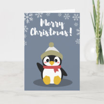 Cute Personalized Cartoon Penguin Christmas Card