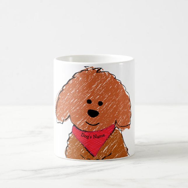 Cute Personalized Cartoon Red Doodle Dog Coffee Mug (Center)