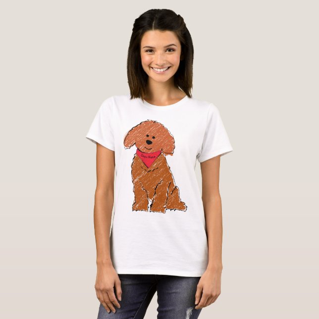 Cute Personalized Cartoon Red Doodle Dog T-Shirt (Front Full)