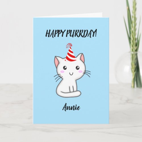 Cute Personalized cat happy purrday birthday card