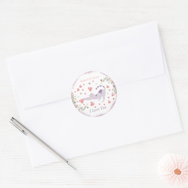 Cute Personalized Cat Love Classic Round Sticker (Envelope)