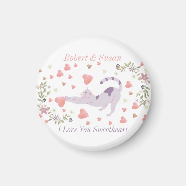 Cute Personalized Cat Love Valentine Magnet (Front)