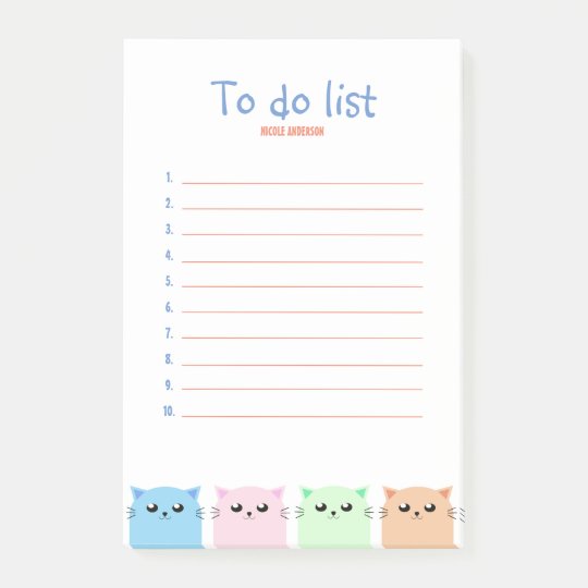 Cute Personalized Cat Lovers To Do List Post It Notes Zazzle Com