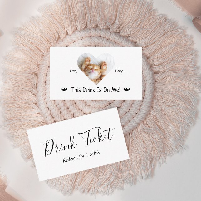 Cute Personalized Cat Photo Wedding Drink Ticket Enclosure Card (Creator Uploaded)