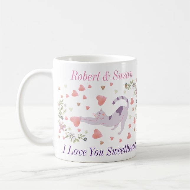 Cute Personalized Cat Valentine Giff Coffee Mug (Left)