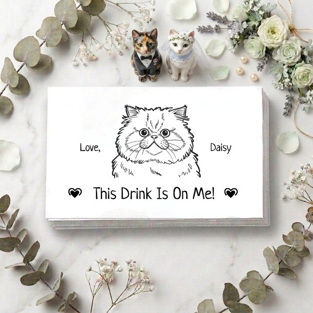 Cute Personalized Cat Wedding Drink Ticket Enclosure Card (Creator Uploaded)