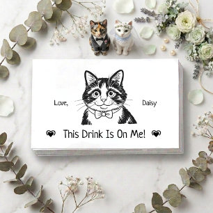 Cute Personalized Cat Wedding Drink Ticket Enclosure Card