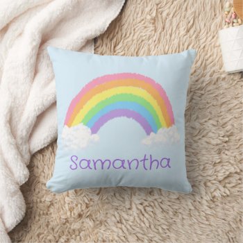 Cute Personalized Chalk-style Pastel Rainbow Throw Pillow by judgeart at Zazzle