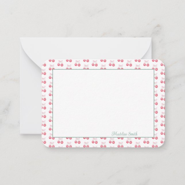 Cute Personalized Cherry  Note Card (Front)