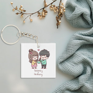 Cute Personalized Chibi-Style Dumpling Couple  Keychain