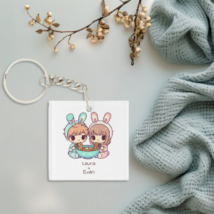 Cute Personalized Chibi-Style Ramen Couple  Keychain