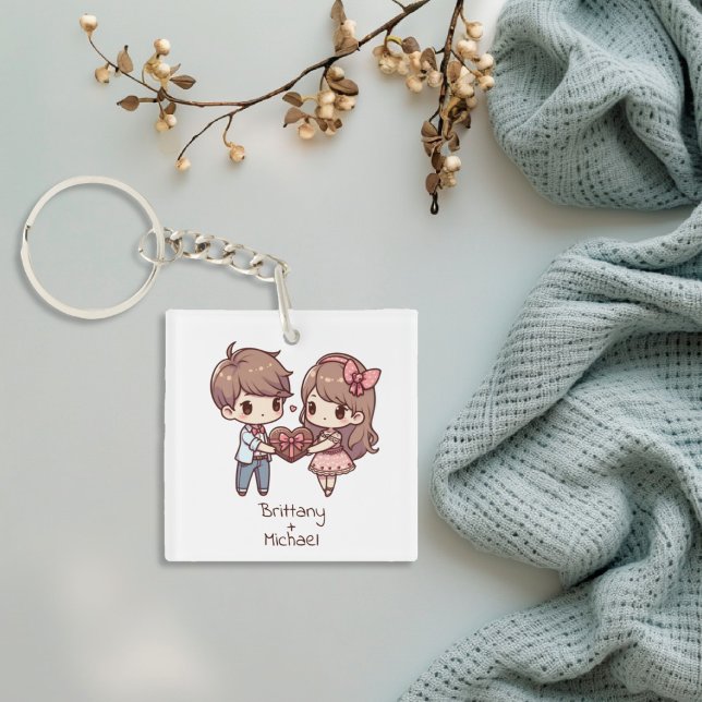 Cute Personalized Chibi-Style Valentine Couple  Keychain (Cute Personalized Chibi-Style Couple Keychain)