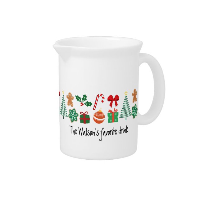 Cute Personalized Christmas Beverage Pitcher (Right)