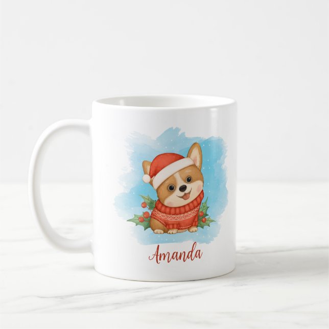Cute Personalized Christmas Corgi Coffee Mug (Left)