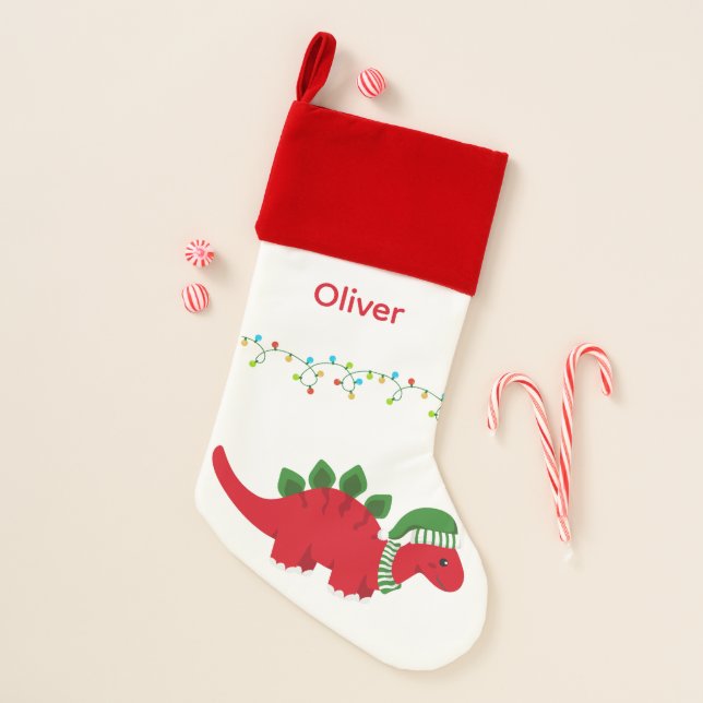 Cute Personalized Christmas Dinosaur Stocking (Front)