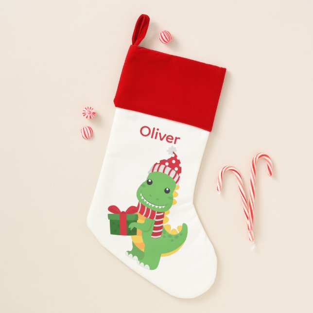 Cute Personalized Christmas Dinosaur Stocking (Front)