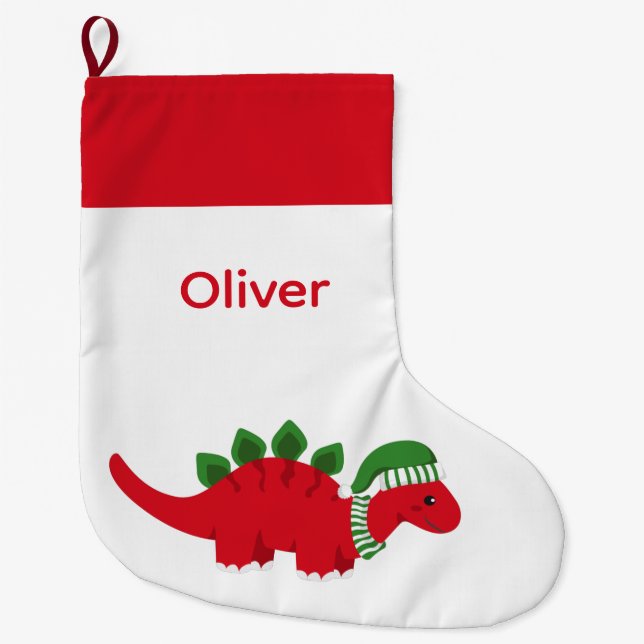 Cute Personalized Christmas Dinosaur Stocking (Front)