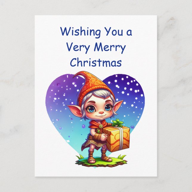 Cute Personalized Christmas Elf Postcard (Front)