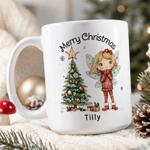 Cute Personalized Christmas Fairy and Tree Coffee Mug