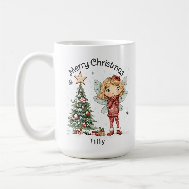Cute Personalized Christmas Fairy and Tree  Coffee Mug (Left)