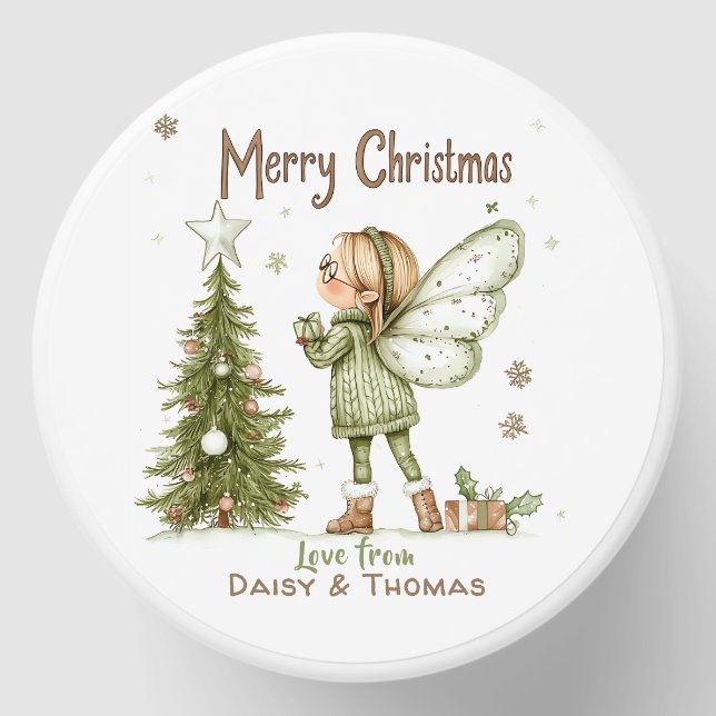 Cute Personalized Christmas Fairy and Tree  Mini Candle Favors (Front)