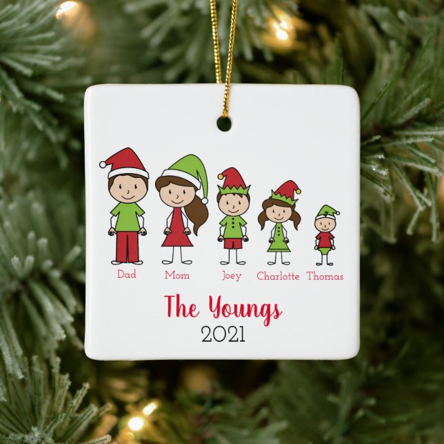 Cute Personalized Christmas Family Ceramic Ornament (Tree)