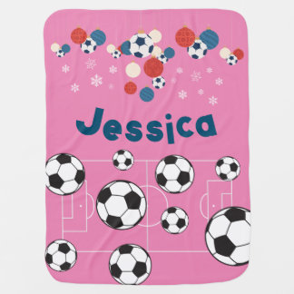 Cute Personalized Christmas Football Soccer Ball Baby Blanket