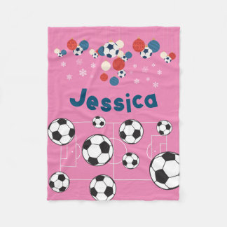 Cute Personalized Christmas Football Soccer Ball Fleece Blanket