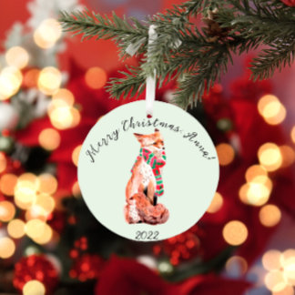 Cute Personalized Christmas Fox Ceramic Ornament