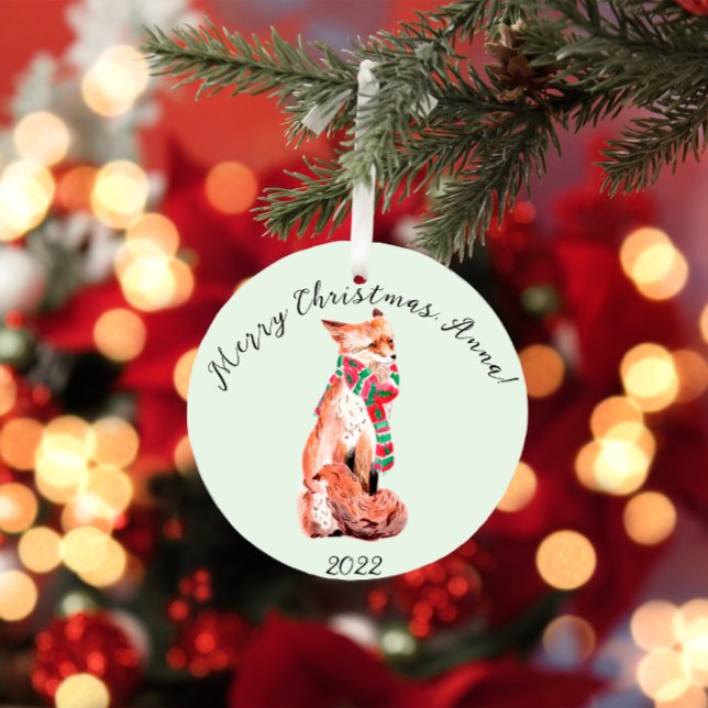 Cute Personalized Christmas Fox  Ceramic Ornament (Creator Uploaded)