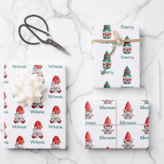 Cute Personalized Christmas Gnome Wrapping Paper Sheets