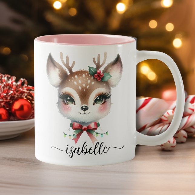 Cute Personalized Christmas Reindeer Two-Tone Coffee Mug (Cute Personalized Christmas Reindeer Two-Tone Coffee Mug)