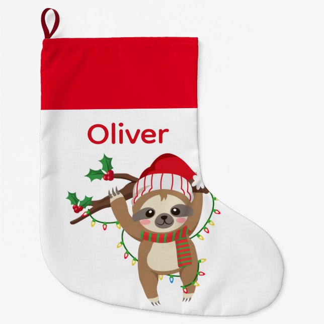 Cute Personalized Christmas Sloth Stocking (Front)