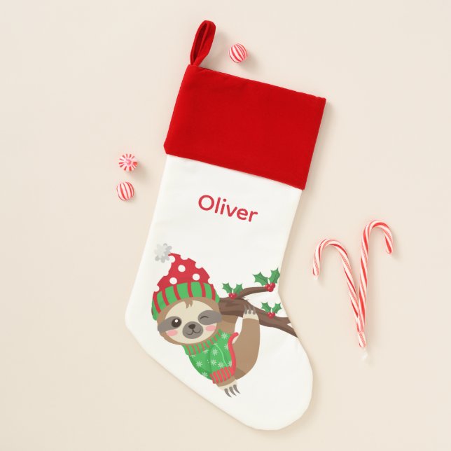 Cute Personalized Christmas Sloth Stocking (Front)