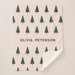 Cute Personalized Christmas Tree Pattern Pink Sherpa Blanket