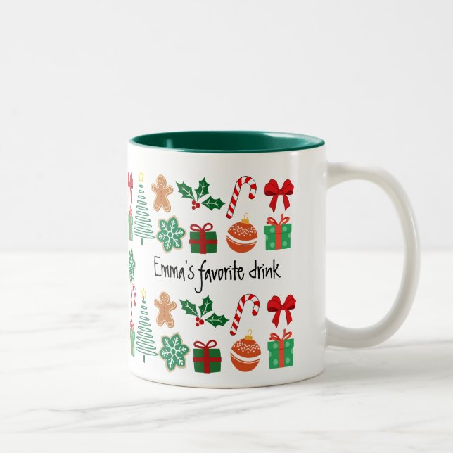 Cute Personalized Christmas Two-Tone Coffee Mug (Right)