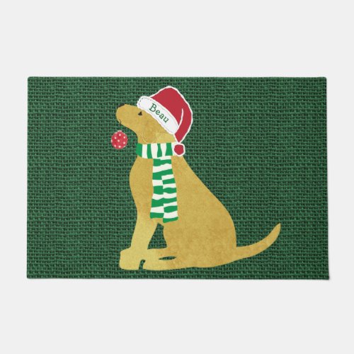 Cute Personalized Christmas Yellow Lab Doormat