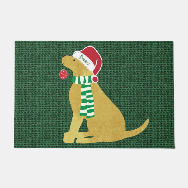 Cute Personalized Christmas Yellow Lab Doormat (Front)