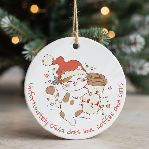 Cute Personalized Coffee and Cats Ceramic Ornament