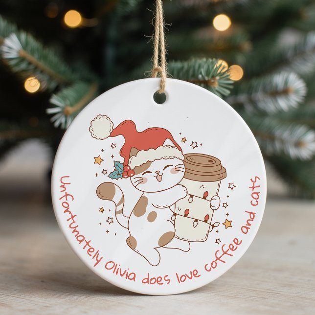 Cute Personalized Coffee and Cats Ceramic Ornament (Creator Uploaded)