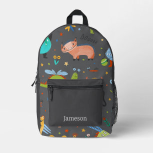 Cute Personalized Colorful Dinosaur Alien Kids Printed Backpack
