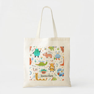 Cute Personalized Colorful Dinosaur Alien Kids Tote Bag