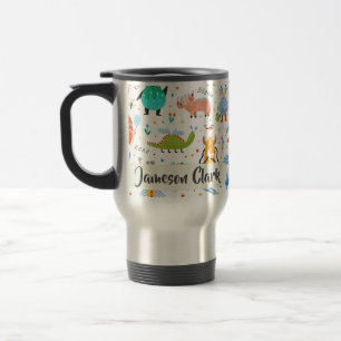 Cute Personalized Colorful Dinosaur Alien Kids Travel Mug