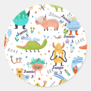 Cute Personalized Colorful Dinosaur Kids Birthday Classic Round Sticker