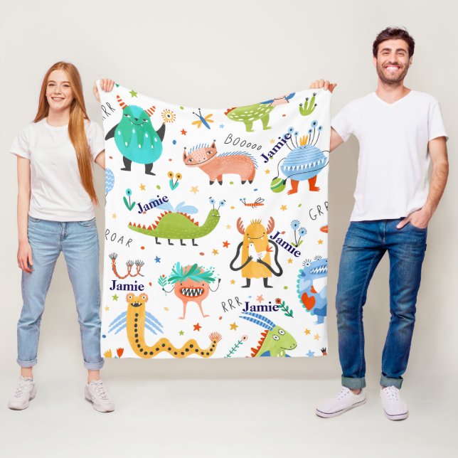 Cute Personalized Colorful Dinosaur Kids Pattern Fleece Blanket (In Situ)