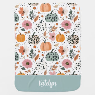 Cute Personalized Colorful Pumpkin Fall Baby Blanket