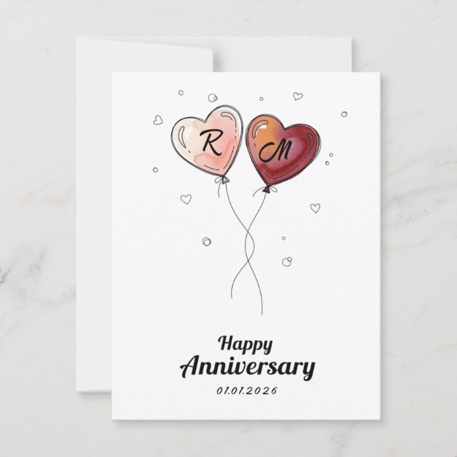 Cute Personalized Couple Anniversary Heart Card (Front)