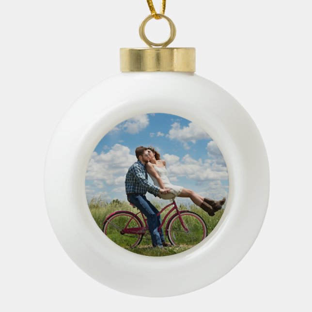 Cute Personalized Couple Photo Ceramic Ball Christmas Ornament (Front)