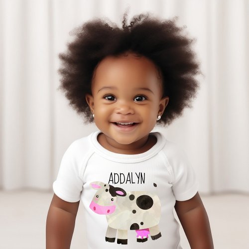 Cute Personalized Cow Baby Bodysuit