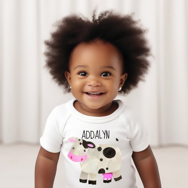 Cute Personalized Cow Baby Bodysuit (Cute cow customized infant bodysuit)